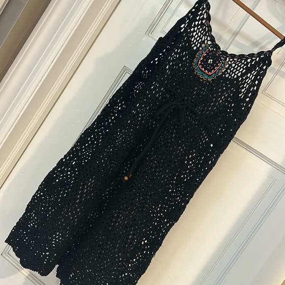 Black Open Crochet Knit Cover up or Dress-M - Picture 2 of 10